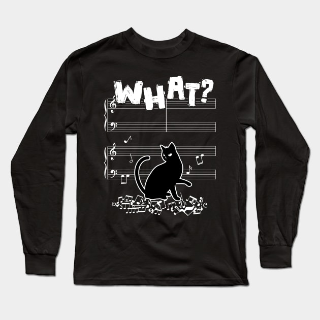 Cat What Funny Cat Music Note Long Sleeve T-Shirt by Peco-Designs